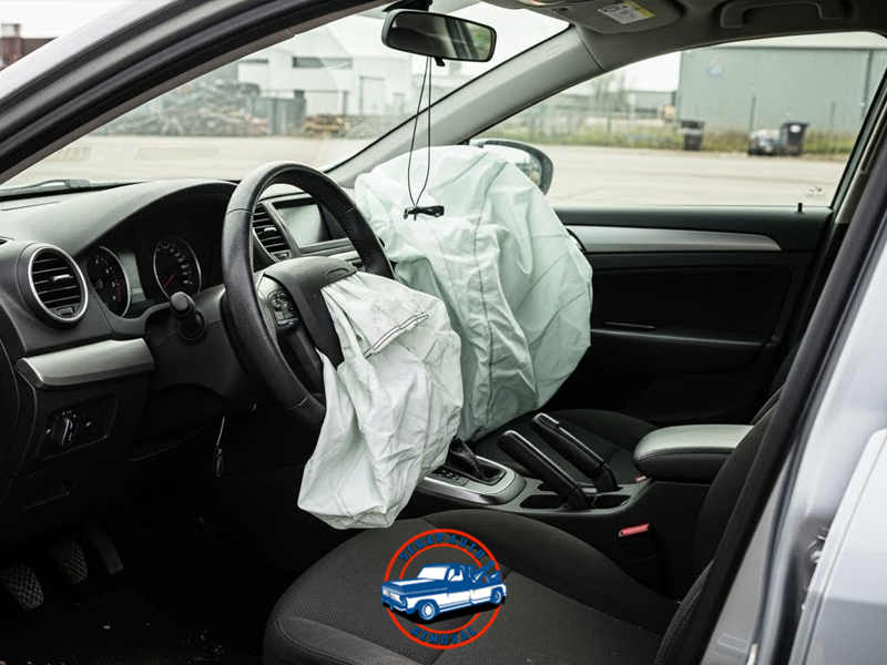 Interior of a car with deployed airbags after an accident. Sell a Car with Deployed Airbags