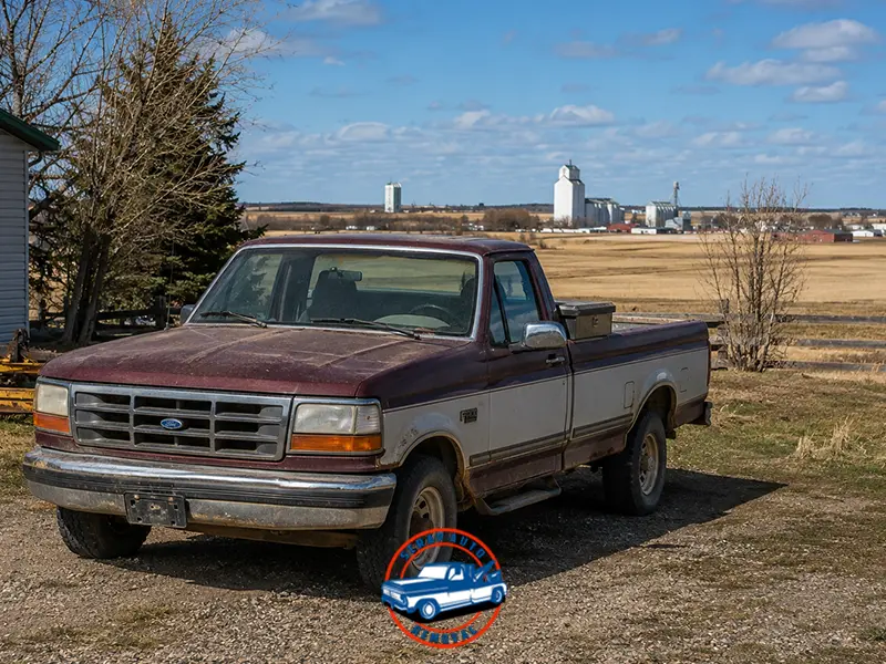 A Scrapped Ford pickup dusty