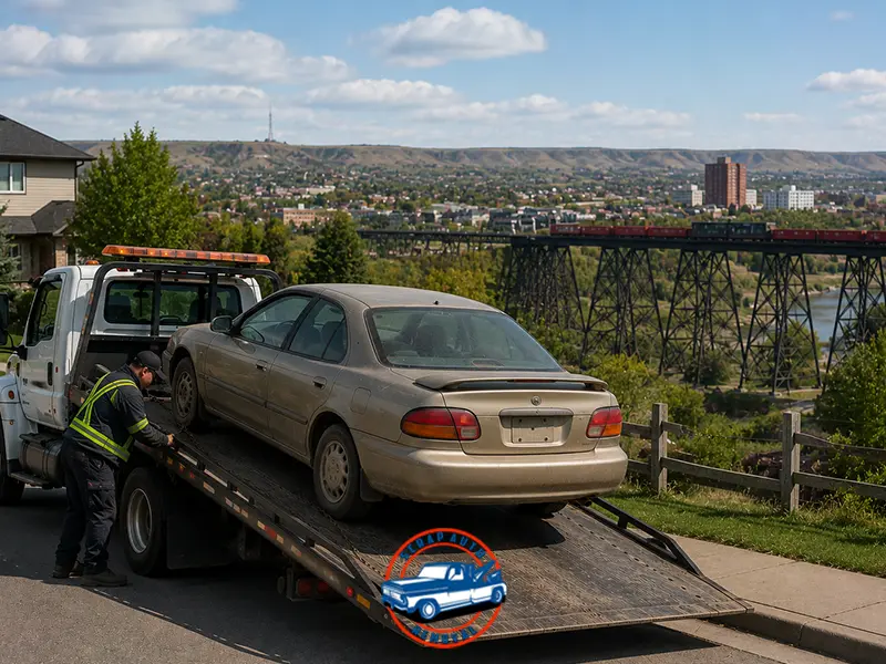 A car being towed in the city of Lethbridge