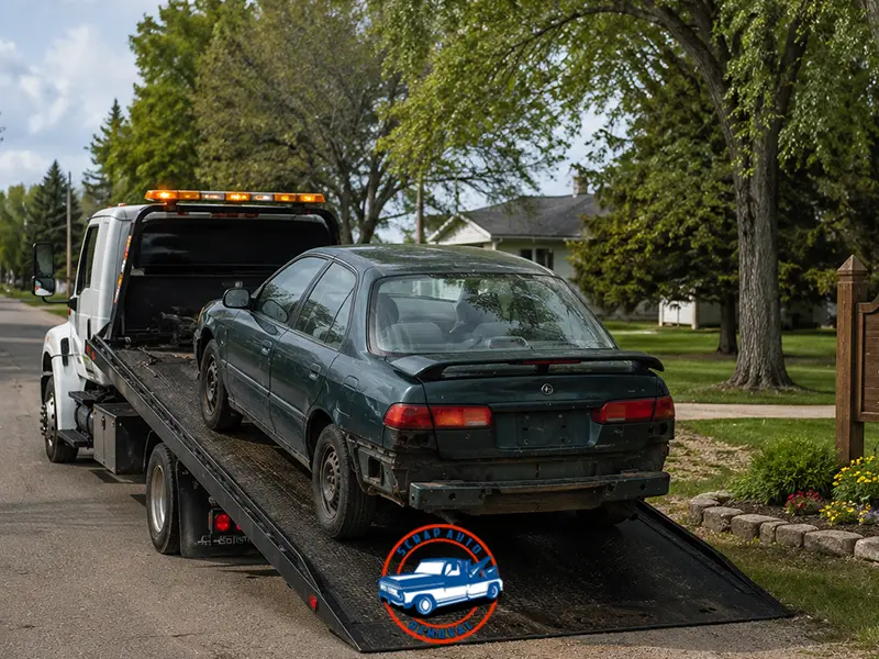 A sedan getting on a tow truck