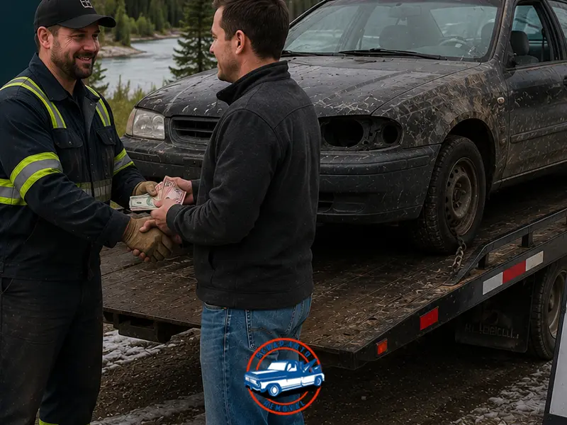 A man selling his damaged vehicle