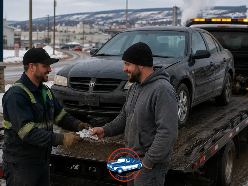 A man selling his wrecked vehicle