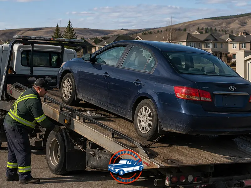 A used car being towed in Okotoks