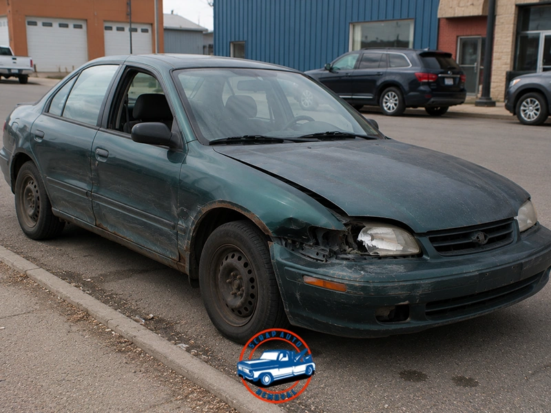 A wrecked car in Nanton