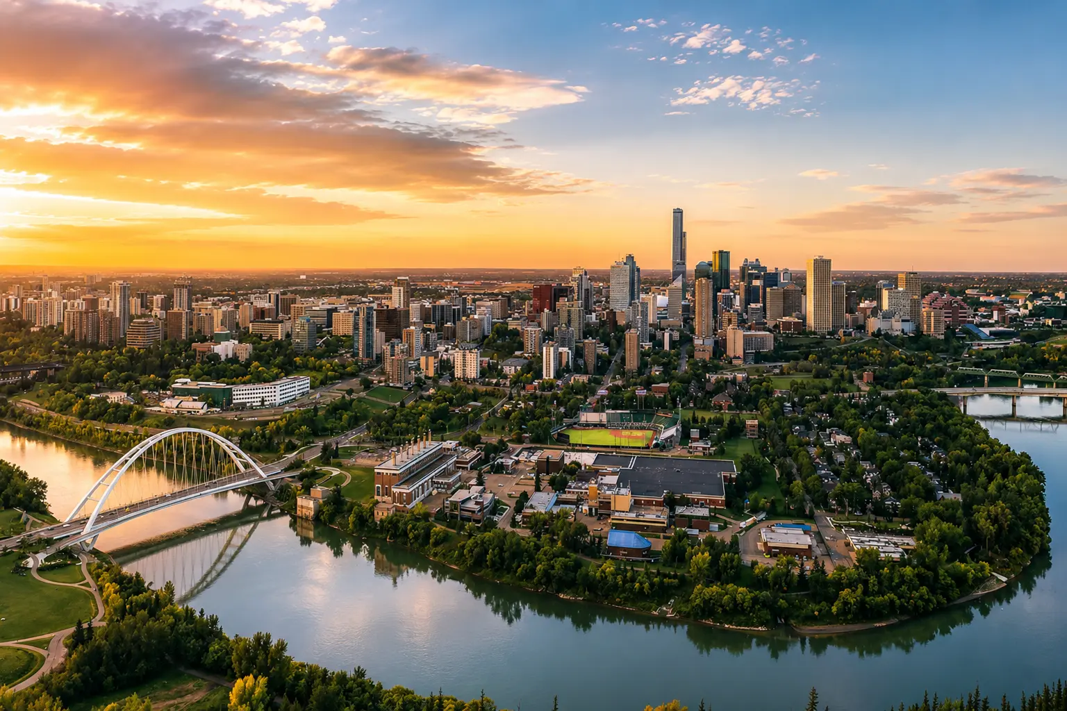 Edmonton skyline view from the lookout point overlooking the North Saskatchewan River valley